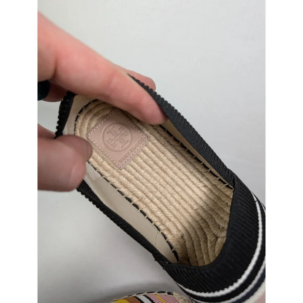 Tory Burch Womens Size 9.5 Multicolor Stretch Fabric Daisy Logo Espadrilles